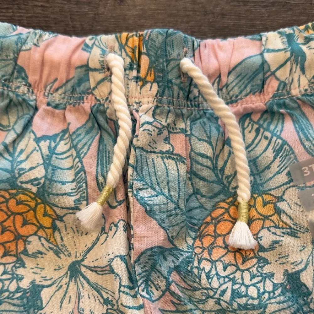 OshKosh B'gosh 3T Pink/Blue Tropical Pineapple‎ Palm Print Linen Blend Shorts